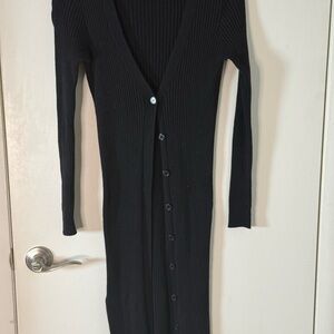 Forever 21 Black Ribbed Long-Sleeve Button-Front Dress